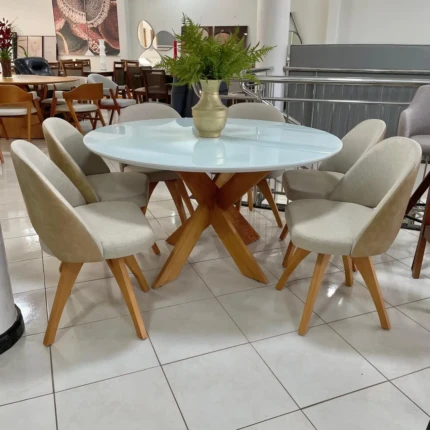 Mesa Redonda 1,37m com Vidro Branco (3321) com 06 Cadeiras Giratorias Bia (4338) - Imagem 5
