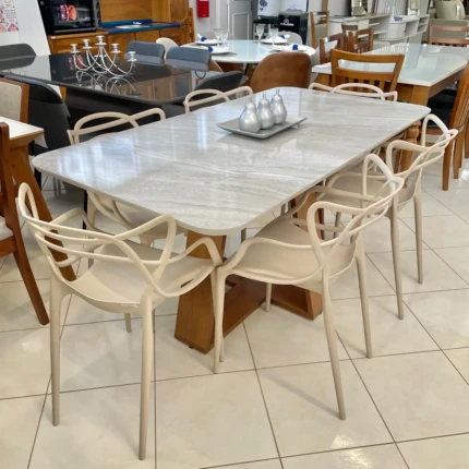 Mesa 1,70m Celeste Quartzo (5472) com 06 Cadeiras Aviv Nude (3909)