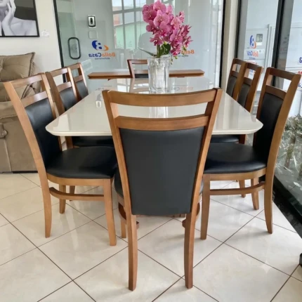 Mesa Canes Ripada 2m (4337) com 6 Cadeira Vitoria alta (125)