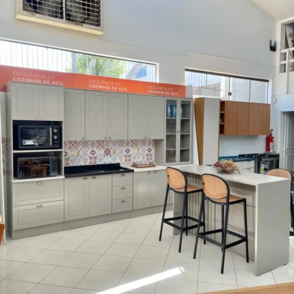 Cozinha com Bancada 3,44m Americana 100% MDF Cinza (5650-4358) - Imagem 6