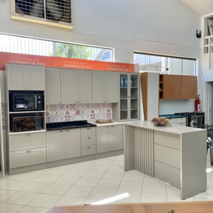 Cozinha com Bancada 3,44m Americana 100% MDF Cinza (5650-4358)
