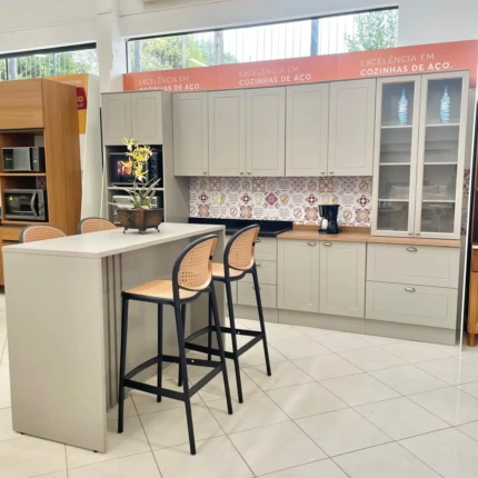 Cozinha com Bancada 3,44m Americana 100% MDF Cinza (5650-4358) - Imagem 5