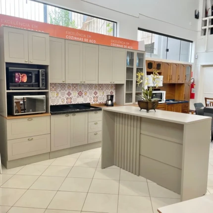 Cozinha com Bancada 3,44m Americana 100% MDF Cinza (5650-4358) - Imagem 1