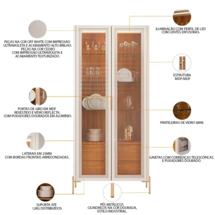 Cristaleira Olivia 80cm com LED (5340) - Imagem 5