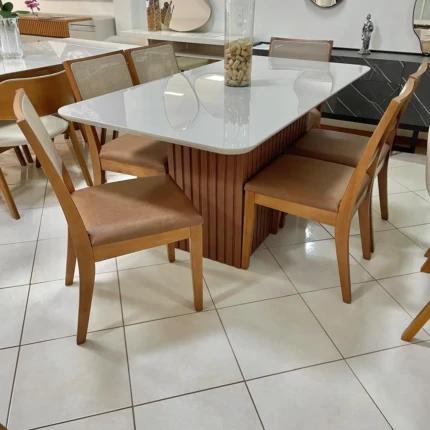 Mesa Ripada 1,70m Canes Freijo (1977) com 6 Cadeira Madeira Relax (2716)