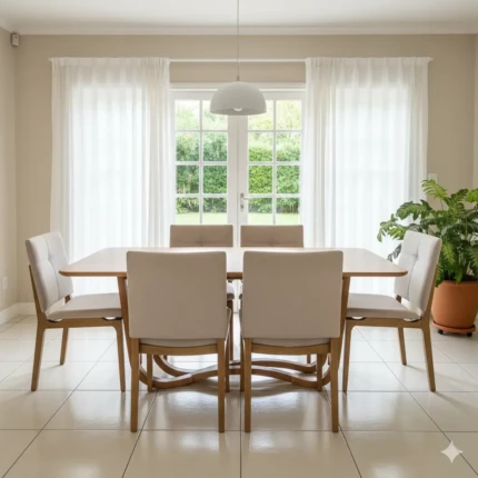 Mesa 1,80m Wave (2486) com 6 Cadeiras Hill Linho Claro (6550)