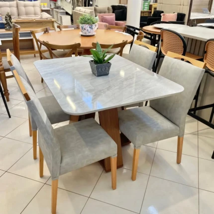 Mesa 1,20m Celeste Quartzo (3198) com 4 Cadeiras em Madeira e Tecido Impermeavel Cinza (5260) - Imagem 4