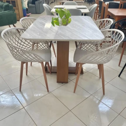 Mesa 1,20m Tampo Quartzo (3198) com 04 Cadeiras Monaco Fendi (2340)