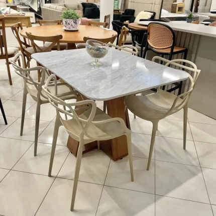 Mesa 1,20m Tampo Quartzo (3198) com 04 Cadeiras Allegra Nude (824)