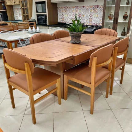 Mesa Extensivel Lorena (5067) com 6 Cadeiras Luzia Mel (3429)