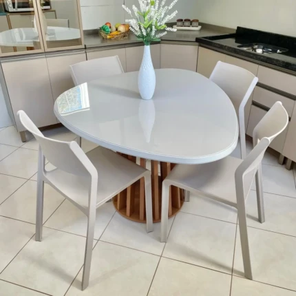 Mesa Organica Ripada com Vidro Off White (4678) com 4 Cadeiras Mykonos Fendi (6532) - Imagem 5