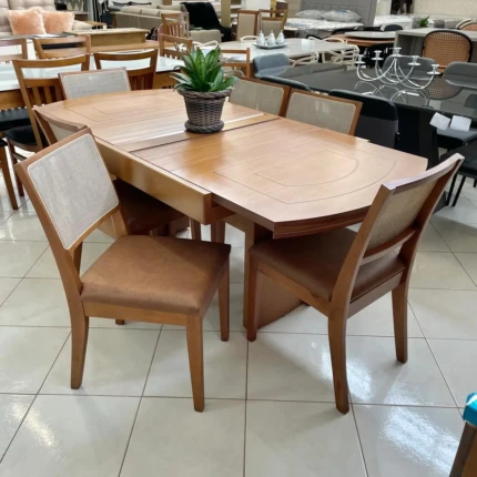 Mesa Extensivel Lorena (5067) com 6 Cadeira Madeira Relax (2716)