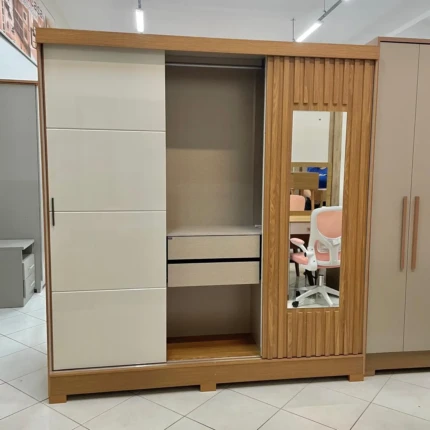 Roupeiro 2,00m 3 Portas deslizantes B376 Off Com Espelhos (6098) - Imagem 6