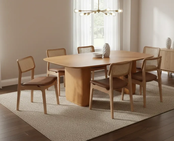 1,80m - Mesa Hannover Amendoa 1M (CD 1517) + 06 Cadeira Alvin Amendoa Durango Antilope (CD 5661)