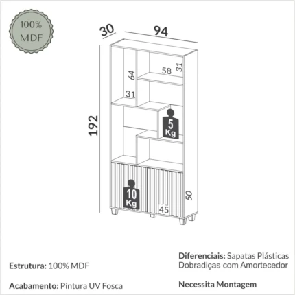 Armario 92cm 100% MDF C59 Livreiro Preto com Freijo (3773) - Imagem 4