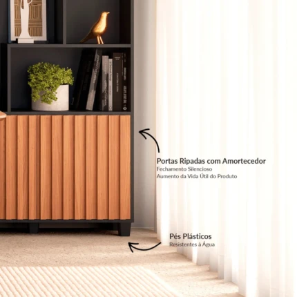 Armario 92cm 100% MDF C59 Livreiro Preto com Freijo (3773) - Imagem 5