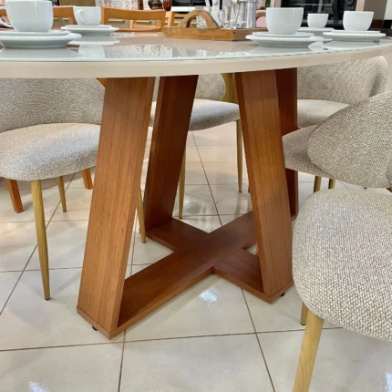 Mesa 1,83m Oval com Vidro Off (4123) com 6 Cadeiras Firenze em Linho (2360) - Imagem 3