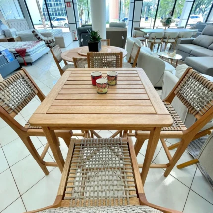 Kit Mesa Bistro com 4 Banquetas Traço em Madeira Maciça e Corda Nautica (5196-6900) - Imagem 5