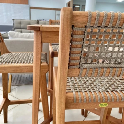 Kit Mesa Bistro com 4 Banquetas Traço em Madeira Maciça e Corda Nautica (5196-6900) - Imagem 6
