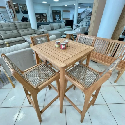 Kit Mesa Bistro com 4 Banquetas Traço em Madeira Maciça e Corda Nautica (5196-6900) - Imagem 7