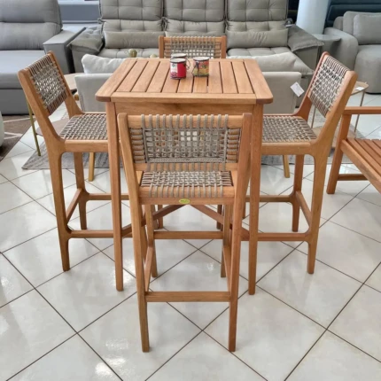Kit Mesa Bistro com 4 Banquetas Traço em Madeira Maciça e Corda Nautica (5196-6900) - Imagem 8