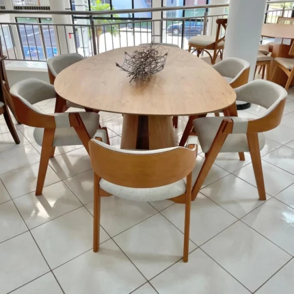 Mesa Organica 1,80m (4215) com 6 Cadeiras com Braço e Tecido Impermeavel (4713)