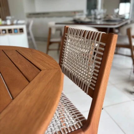 Mesa Redonda 1,40m em Madeira com disco Giratório (3802) com 4 Cadeiras com Corda Nautica (5180) - Imagem 4