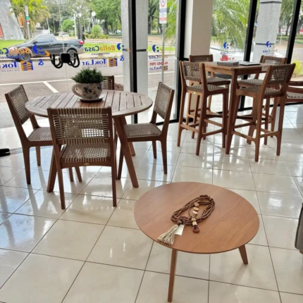 Mesa Redonda 1,40m em Madeira com disco Giratório (3802) com 4 Cadeiras com Corda Nautica (5180) - Imagem 5