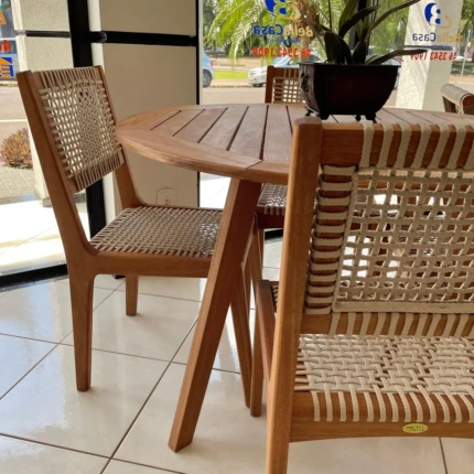 Mesa Redonda 1,40m em Madeira com disco Giratório (3802) com 4 Cadeiras com Corda Nautica (5180) - Imagem 3