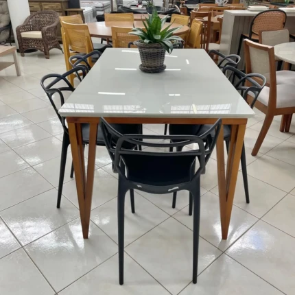 Mesa 1,60m com Vidro Rubi (4683) com 6 Cadeiras Allegra Aviv (1203) - Imagem 3