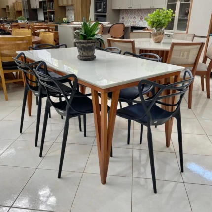 Mesa 1,60m com Vidro Rubi (4683) com 6 Cadeiras Allegra Aviv (1203)