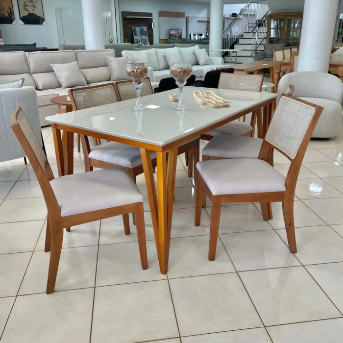 1,60m - Takeda - Mesa Rubi com Vidro (CD 4683) + 06 Cadeira Relax (CD 2060) (1)