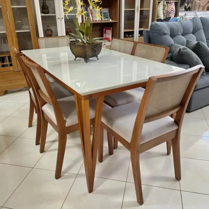 Mesa 1,60m com Vidro Rubi (4683) com 6 Cadeiras Relax Linho (2060) - Imagem 4