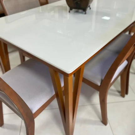 Mesa 1,60m com Vidro Rubi (4683) com 6 Cadeiras Relax Linho (2060) - Imagem 5