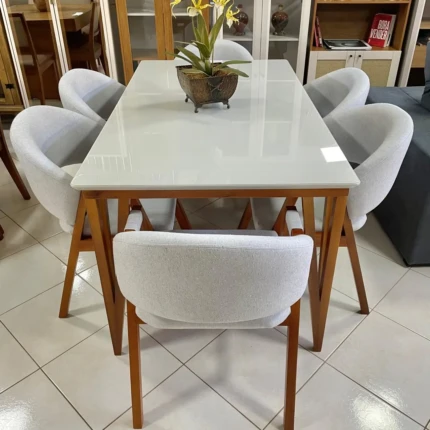 Mesa 1,60m com Vidro Rubi (4683) com 6 Cadeiras Relax Linho (2060) - Imagem 3