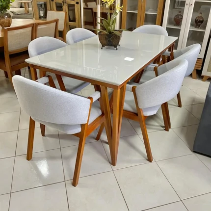 Mesa 1,60m com Vidro Rubi (4683) com 6 Cadeiras Relax Linho (2060) - Imagem 4