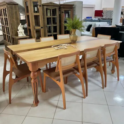 Mesa 2,20m Torneada (4771) com 8 Cadeiras Romana em Tela (5051)