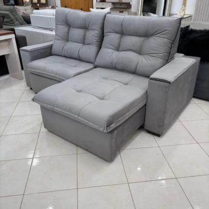 Sofá 2,30m com Porta Copos Valenza Cinza Claro (5899) - Imagem 4