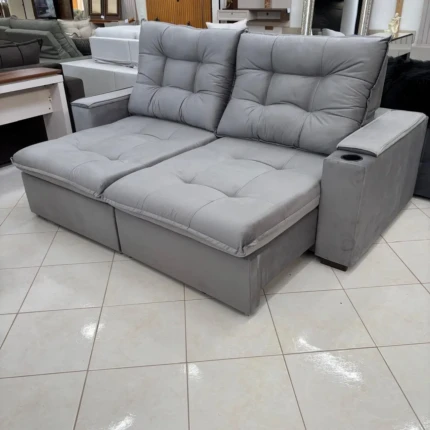 Sofá 2,30m com Porta Copos Valenza Cinza Claro (5899) - Imagem 2