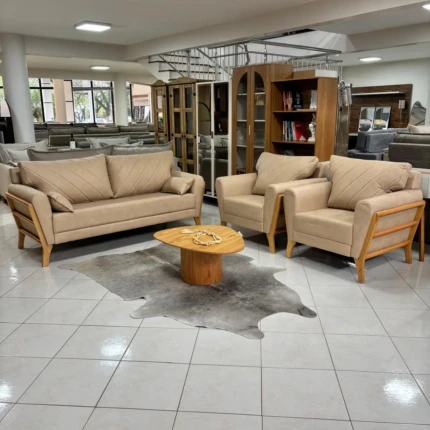 Conjunto Sofa 3 Peças em Couro Omega (4684-5922)