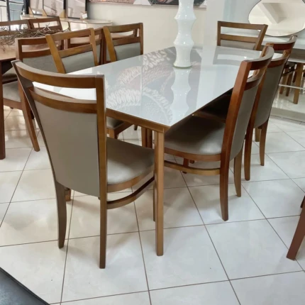 Mesa 1,80m Teresa Vidro Off White (4601) com 6 Cadeiras Vitoria Impermeavel (3421) - Imagem 4