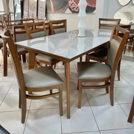 Mesa 1,80m Teresa Vidro Off White (4601) com 6 Cadeiras Vitoria Impermeavel (3421) - Imagem 3