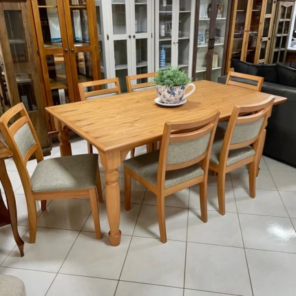 Mesa 1,80m Atlanta Torneada (3643) com 6 Cadeiras Caribe em Linho (6151) - Imagem 5