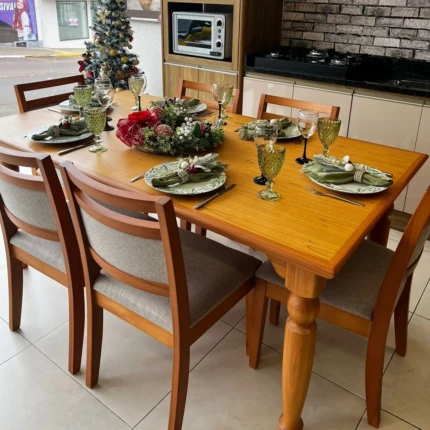 Mesa 1,80m Atlanta Torneada (2184) com 6 Cadeiras Caribe em Linho (6151) - Imagem 3