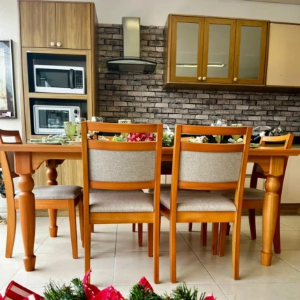 Mesa 1,80m Atlanta Torneada (2184) com 6 Cadeiras Caribe em Linho (6151) - Imagem 6