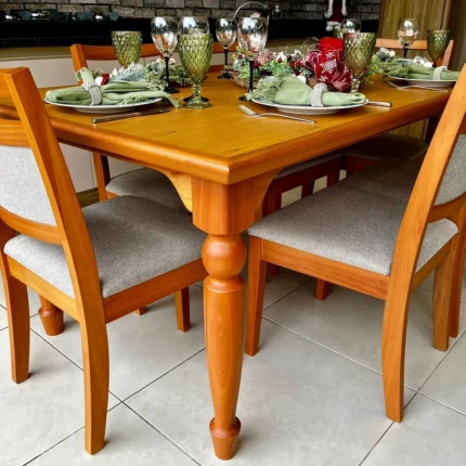 Mesa 1,80m Atlanta Torneada (2184) com 6 Cadeiras Caribe em Linho (6151) - Imagem 2