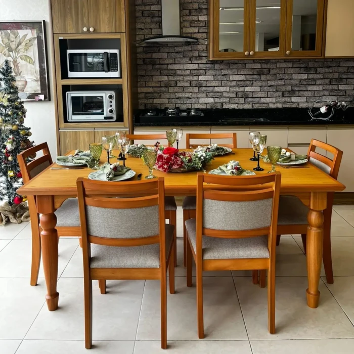 1,80m - Refinatto - Mesa Atlanta 180m AMENDOA CD 3643) + 6 Cadeira Caribe AMENDOA V28 (CD 6151) 5