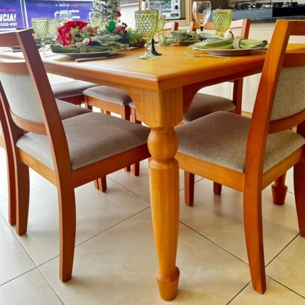 Mesa 1,80m Atlanta Torneada (2184) com 6 Cadeiras Caribe em Linho (6151) - Imagem 5