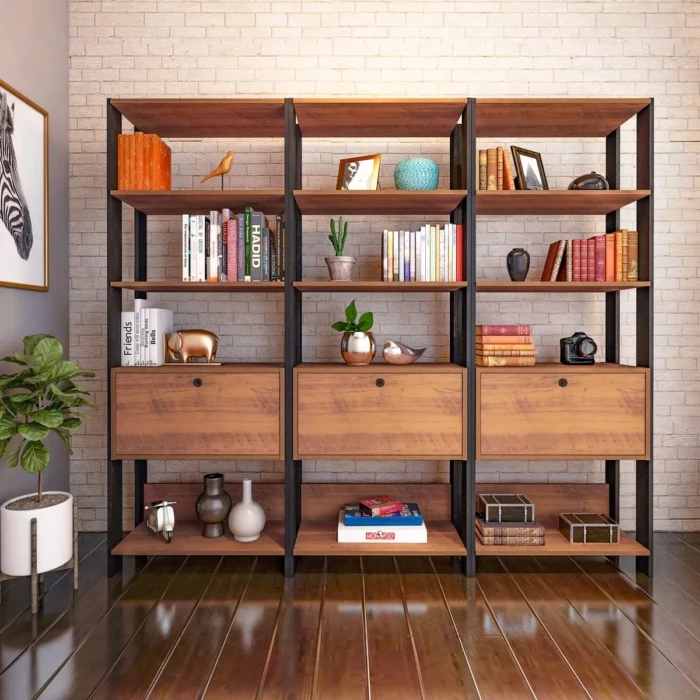 Artely - comprimento 1,89m - Estante Multiuso MATCH 63cm 1 Porta Preto-Pinho(CD 1299 x 3 unidades)