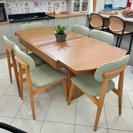 Mesa Extensivel Lorena (5067) com 06 Cadeiras Betina Pistache (2302)